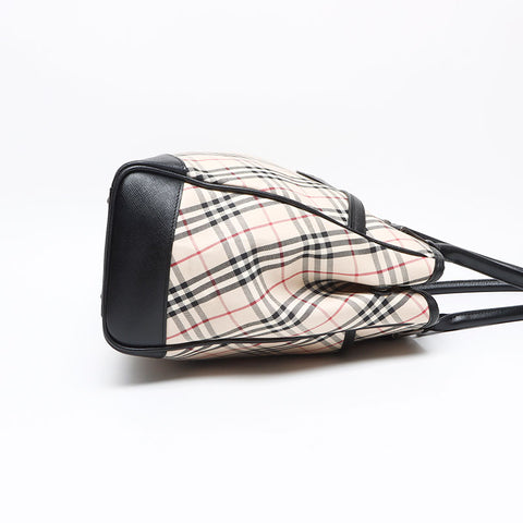 BURBERRY Nova check canvas x leather Tote Bag beige WS13429