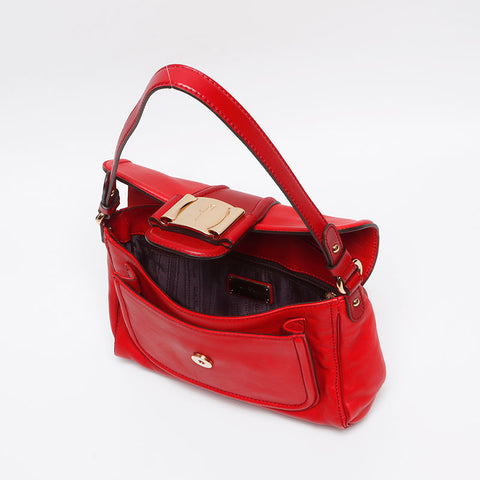 Salvatore Ferragamo Leather Roses Shoulder Bag Red WS13430