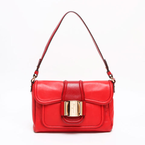 Salvatore Ferragamo Leather Roses Shoulder Bag Red WS13430