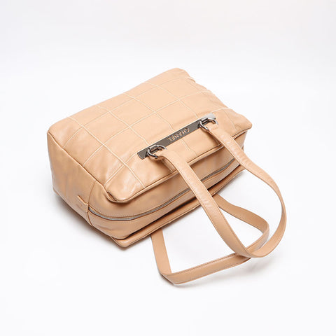 CHANEL Caviar Chocolate Bar Bowling Bag No. 9 2004-2005 Shoulder Bag beige WS13443