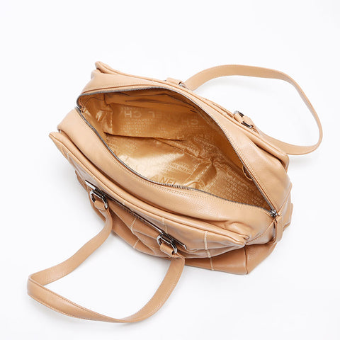 CHANEL Caviar Skin Chocolate Bar Bowling Bag No. 9 2004-2005 Shoulder Bag beige WS13443