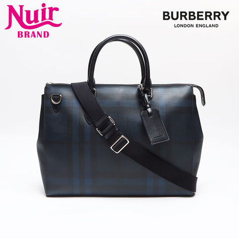 バーバリー BURBERRY チェック ブリーフケース ビシネスバッグ PVC ショルダーバッグ ネイビー WS13453