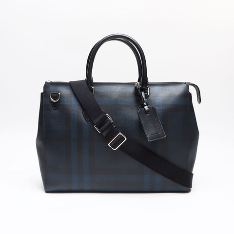 バーバリー BURBERRY チェック ブリーフケース ビシネスバッグ PVC ショルダーバッグ ネイビー WS13453