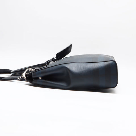 バーバリー BURBERRY チェック ブリーフケース ビシネスバッグ PVC ショルダーバッグ ネイビー WS13453