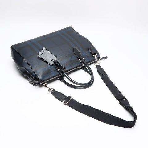 バーバリー BURBERRY チェック ブリーフケース ビシネスバッグ PVC ショルダーバッグ ネイビー WS13453