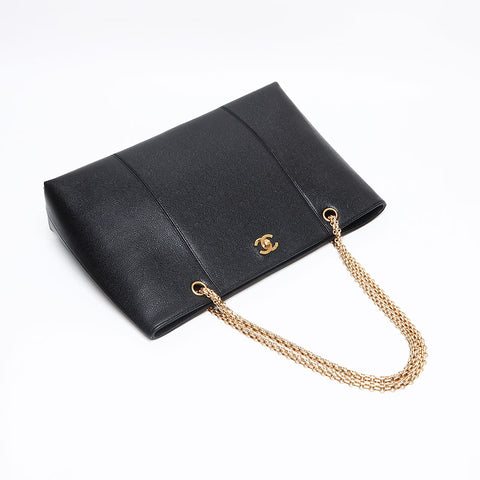シャネル CHANEL 6番台 キャビア チェーン プッシュロック ココマーク ショルダーバッグ ブラック WS13462