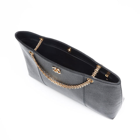 シャネル CHANEL 6番台 キャビア チェーン プッシュロック ココマーク ショルダーバッグ ブラック WS13462