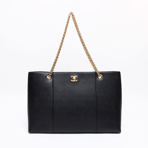 シャネル CHANEL 6番台 キャビア チェーン プッシュロック ココマーク ショルダーバッグ ブラック WS13462