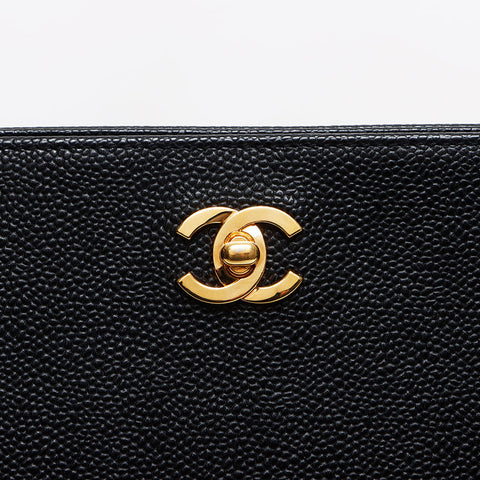 シャネル CHANEL 6番台 キャビア チェーン プッシュロック ココマーク ショルダーバッグ ブラック WS13462
