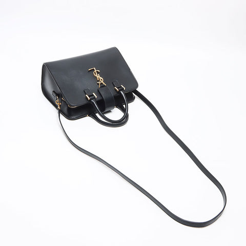 YVES SAINT LAURENT Baby Cabas Calf Leather Small 2WAY Shoulder Bag Handbag black WS13464