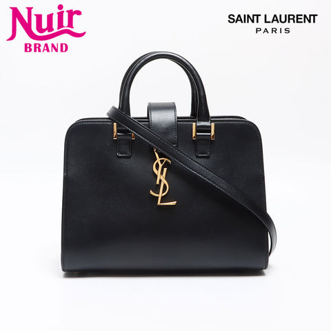 YVES SAINT LAURENT Baby Cabas Calf Leather Small 2WAY Shoulder Bag Handbag black WS13464