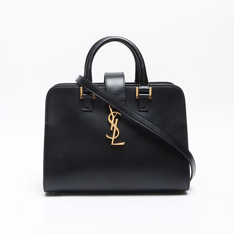 YVES SAINT LAURENT Baby Cabas Calf Leather Small 2WAY Shoulder Bag Handbag black WS13464