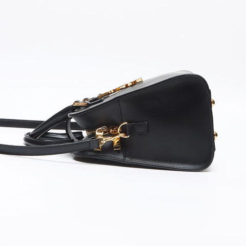 YVES SAINT LAURENT Baby Cabas Calf Leather Small 2WAY Shoulder Bag Handbag black WS13464