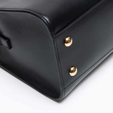 YVES SAINT LAURENT Baby Cabas Calf Leather Small 2WAY Shoulder Bag Handbag black WS13464