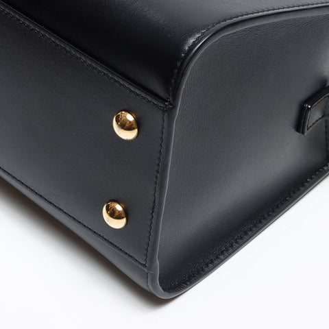 YVES SAINT LAURENT Baby Cabas Calf Leather Small 2WAY Shoulder Bag Handbag black WS13464