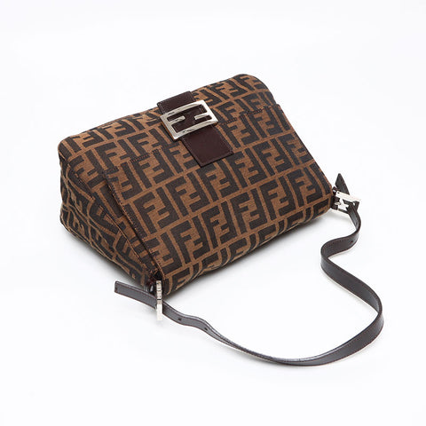 フェンディ FENDI マンマバケット ズッカ柄 レザー ショルダーバッグ ブラウン WS13466