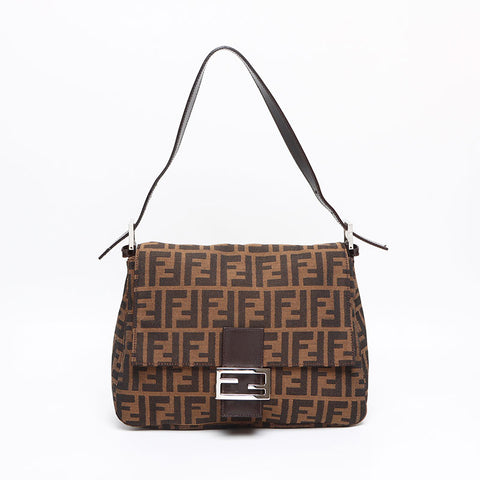 フェンディ FENDI マンマバケット ズッカ柄 レザー ショルダーバッグ ブラウン WS13466