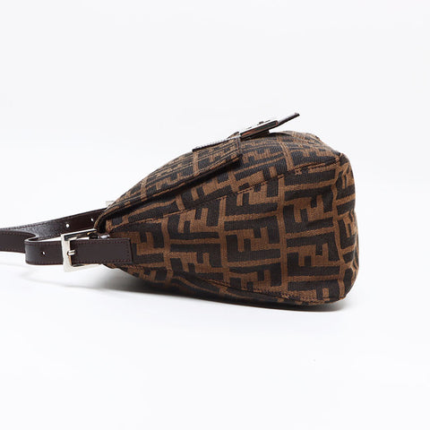 フェンディ FENDI マンマバケット ズッカ柄 レザー ショルダーバッグ ブラウン WS13466