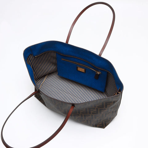 FENDI Zucca Pattern Roll Bag Tote Bag Brown WS13470