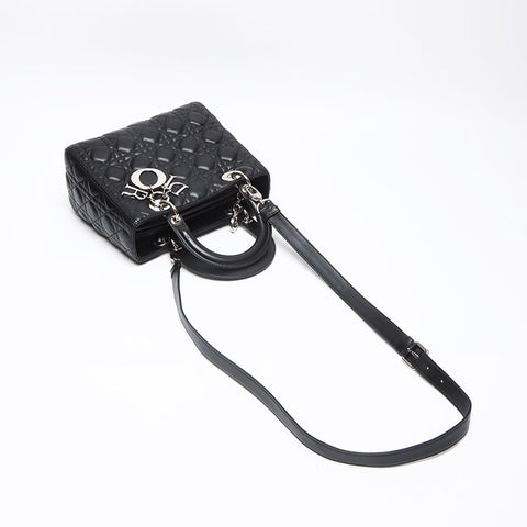 クリスチャンディオール Christian Dior カナージュ レディディオール 2WAY CDロゴ ミディアム ショルダーバッグ ブラック WS13472