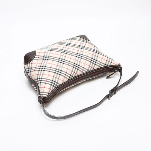 BURBERRY Nova Check Pattern Leather Shoulder Bag beige WS13474