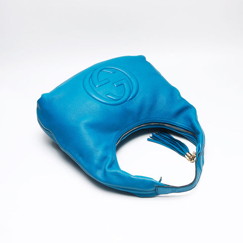 GUCCI Soho Charm G Stitch Fringe One Belt Shoulder Bag blue WS13476