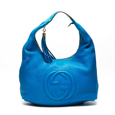 GUCCI Soho Charm G Stitch Fringe One Belt Shoulder Bag blue WS13476