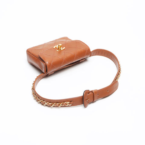 CHANEL Waist Bag Lamb Gold Plated COCO Mark Shoulder Bag Brown WS13486