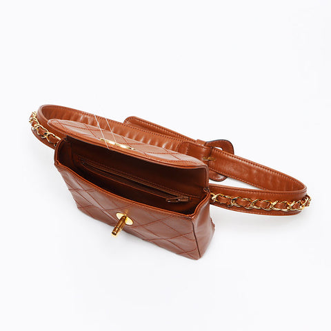 CHANEL Waist Bag Lamb Gold Plated COCO Mark Shoulder Bag Brown WS13486