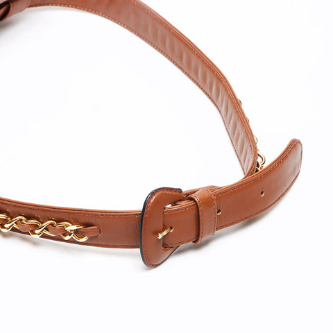 CHANEL Waist Bag Lamb Gold Plated COCO Mark Shoulder Bag Brown WS13486