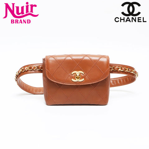 CHANEL Waist Bag Lamb Gold Plated COCO Mark Shoulder Bag Brown WS13486