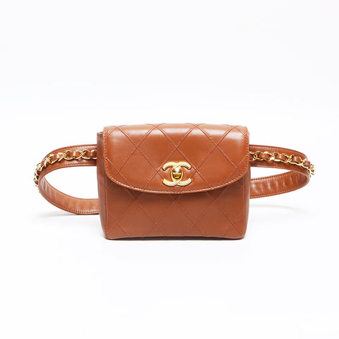 CHANEL Waist Bag Lamb Gold Plated COCO Mark Shoulder Bag Brown WS13486