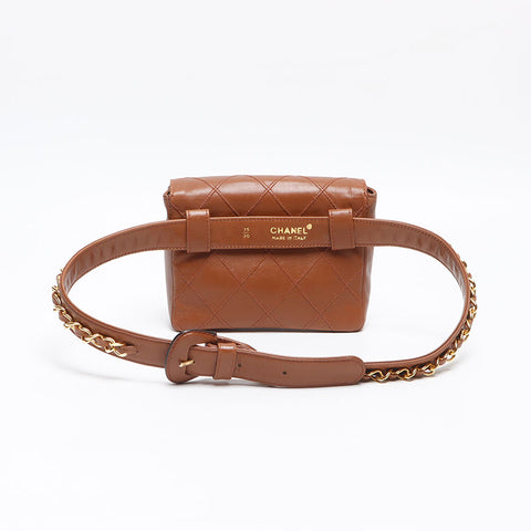 CHANEL Waist Bag Lamb Gold Plated COCO Mark Shoulder Bag Brown WS13486