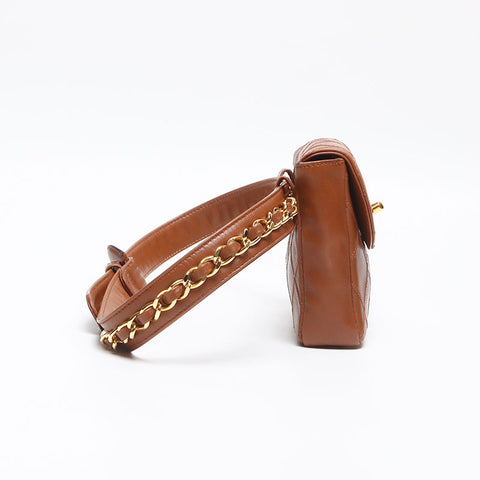 CHANEL Waist Bag Lamb Gold Plated COCO Mark Shoulder Bag Brown WS13486