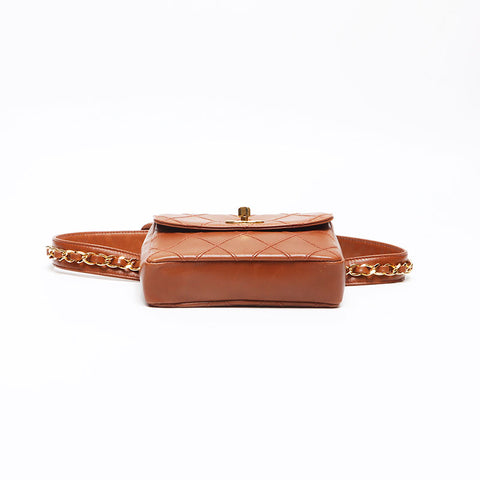 CHANEL Waist Bag Lamb Gold Plated COCO Mark Shoulder Bag Brown WS13486