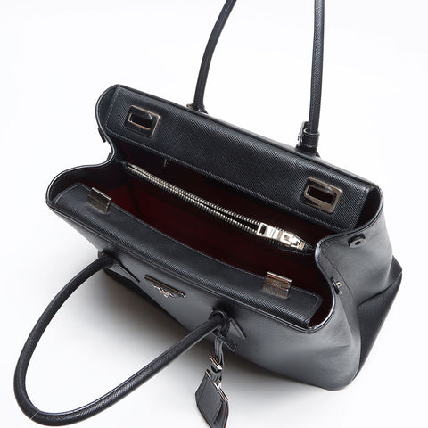 PRADA Saffiano Cuir BN2748 SilverMetal Handbag black WS13492