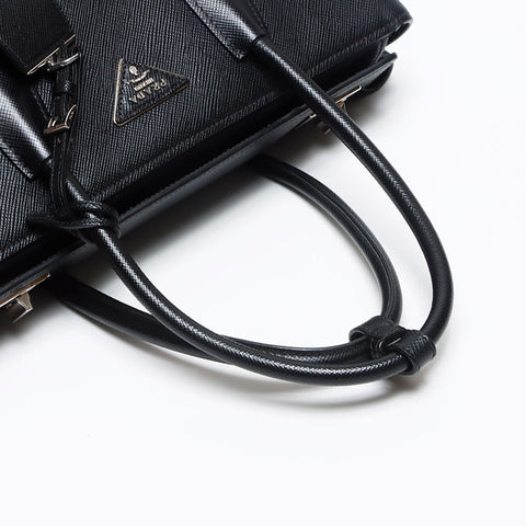 PRADA Saffiano Cuir BN2748 SilverMetal Handbag black WS13492