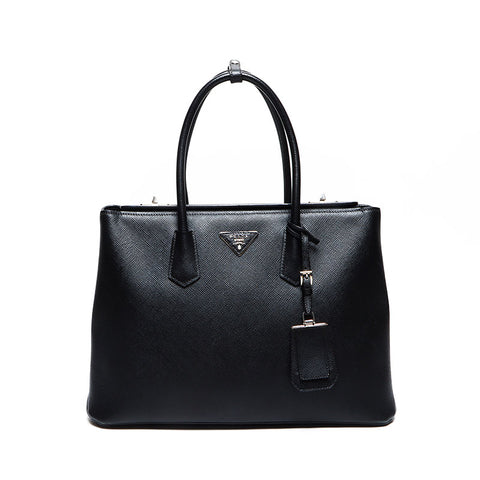 PRADA Saffiano Cuir BN2748 SilverMetal Handbag black WS13492