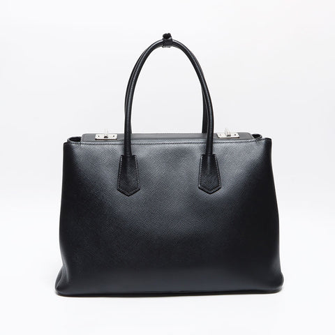 PRADA Saffiano Cuir BN2748 SilverMetal Handbag black WS13492