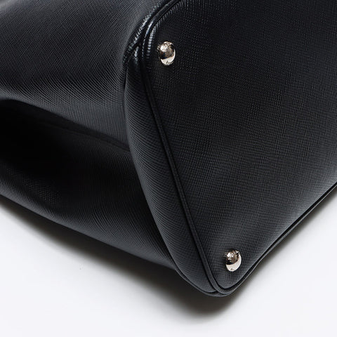 PRADA Saffiano Cuir BN2748 SilverMetal Handbag black WS13492