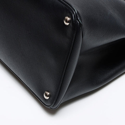 PRADA Saffiano Cuir BN2748 SilverMetal Handbag black WS13492