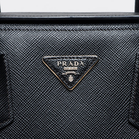 PRADA Saffiano Cuir BN2748 SilverMetal Handbag black WS13492