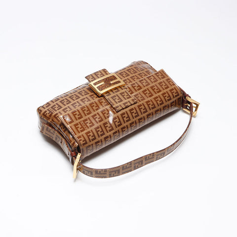 FENDI Zucchino Mamma Bucket Mini Shoulder Bag Brown WS13495
