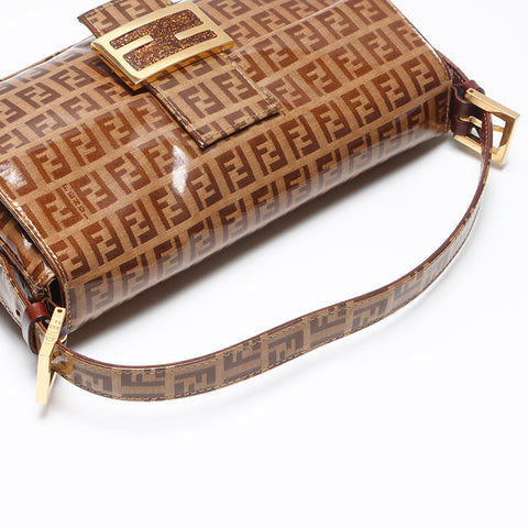FENDI Zucchino Mamma Bucket Mini Shoulder Bag Brown WS13495