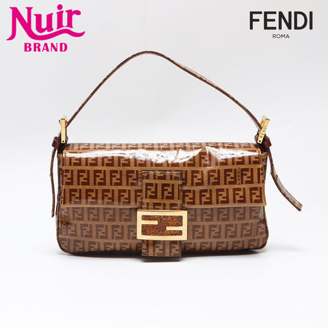 FENDI Zucchino Mamma Bucket Mini Shoulder Bag Brown WS13495
