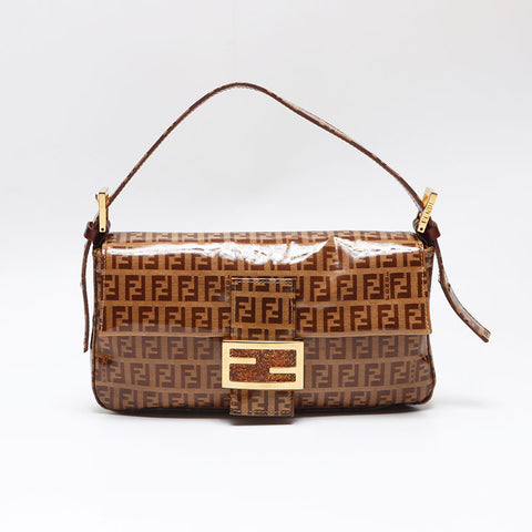 FENDI Zucchino Mamma Bucket Mini Shoulder Bag Brown WS13495