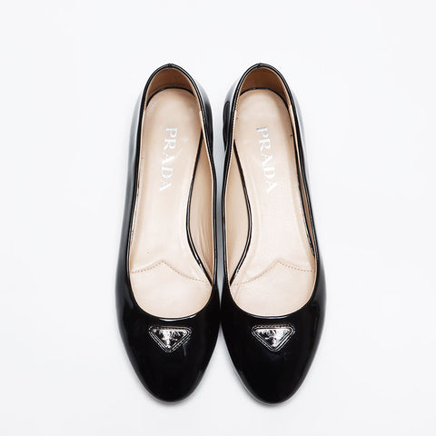 プラダ PRADA トライアングルロゴ パテントレザー フラットシューズ Size:36.5 23.5cm パンプス ブラック WS13497