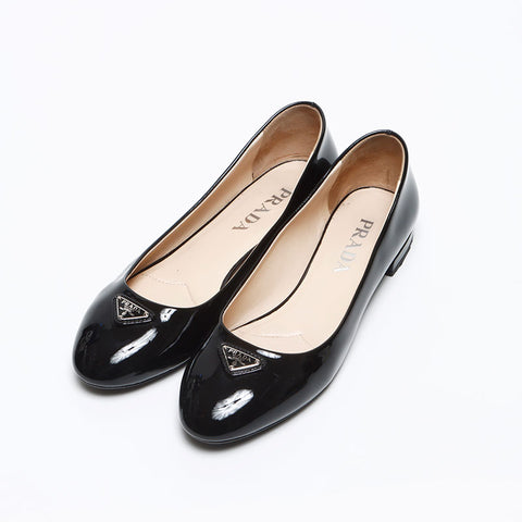 プラダ PRADA トライアングルロゴ パテントレザー フラットシューズ Size:36.5 23.5cm パンプス ブラック WS13497