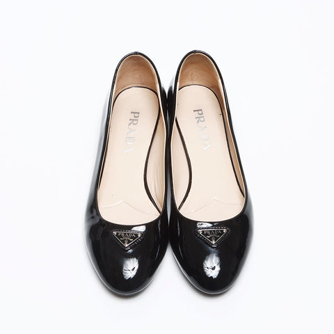 プラダ PRADA トライアングルロゴ パテントレザー フラットシューズ Size:36.5 23.5cm パンプス ブラック WS13497