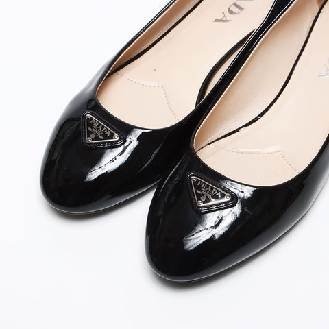 プラダ PRADA トライアングルロゴ パテントレザー フラットシューズ Size:36.5 23.5cm パンプス ブラック WS13497